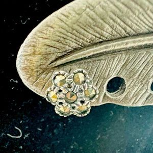 Marcasite Sterling silver flower stud earrings.